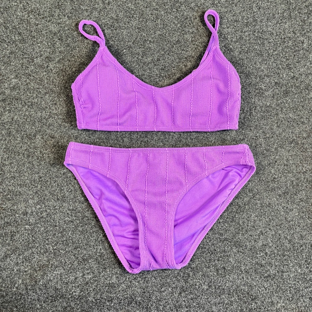 California Sunshine Purple Smocked Textured Set Two Piece Swimsuit M